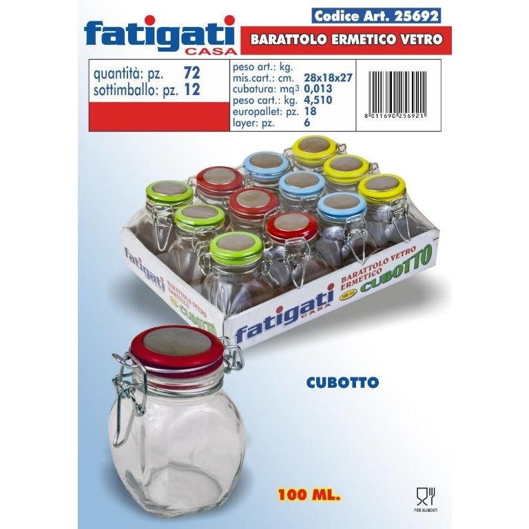 Fatigati Barattolo Vetro Ermetico 100ml Cubo (25692)