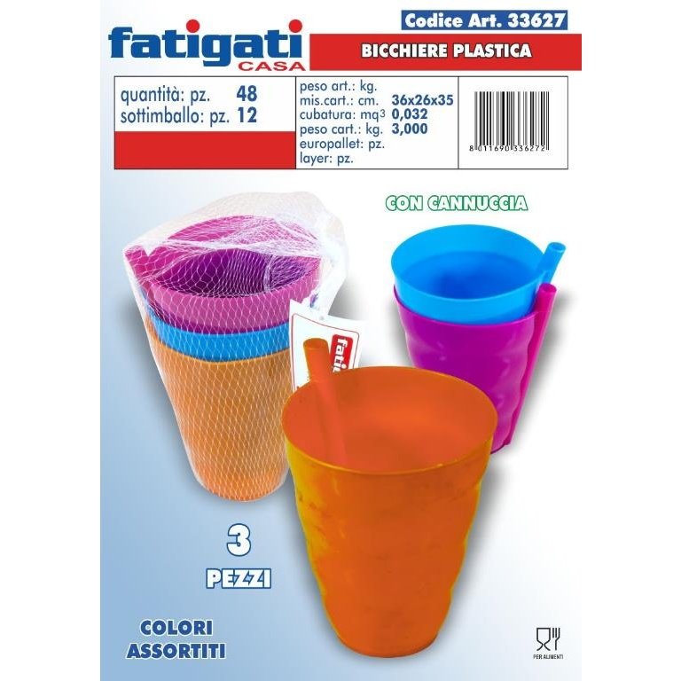 Fatigati Bicchieri Plastica c/Cannuccia x 3 (33627)