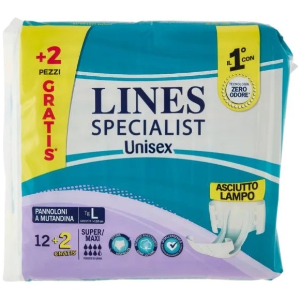 Lines Specialist Pannoloni Mutandina L Super/Maxi x 12+2