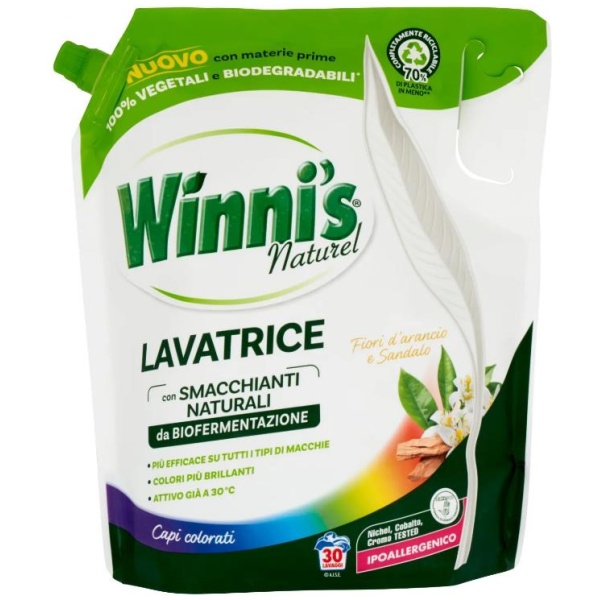 Winni's Liquido Lavatrice Ecoricarica 30 Lavaggi Fiori d' Arancio e Sandalo