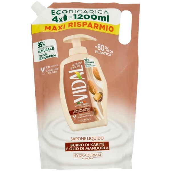 Vidal Sapone Liquido Ricarica 1200ml Burro di Karitè e Olio di Mandorla