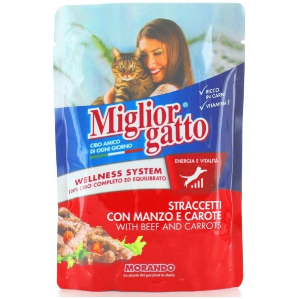 Miglior Gatto Straccetti 100gr Manzo e Carote