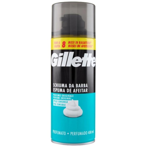 Gillette Schiuma Barba 400ml Profumo Originale Pelle Sensibile