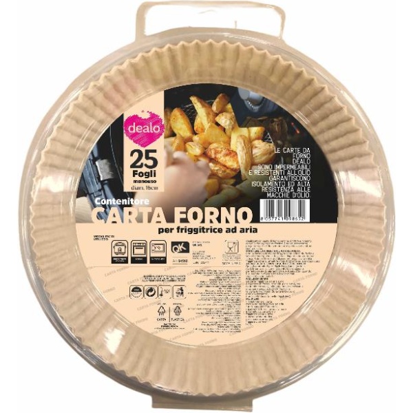 Dealo Cestelli Friggitrice Aria in Carta Forno 16cm x 25 Fogli